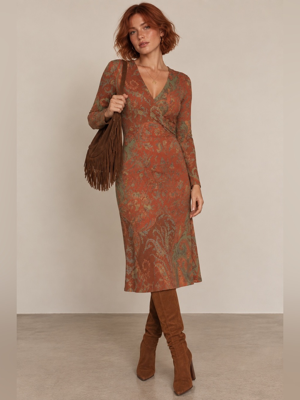 Etro Wool Paisley Wrap Dress L Italian Boho 70s Autumn Luxury